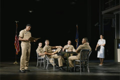 Billy Eugene Jones, Quentin Nguyen-duy, Tom Blyth, Brendan Behm, Drew Elhamalawy and Krysta Rodriguez in A Few Good Men. Photo by Emilio Madrid