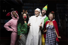 The Drunk Christmas Carol company in holiday costume