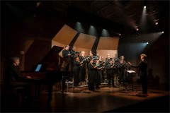 The company of I Became We at Atlantic Theater Company. Photo by Ahron R. Foster