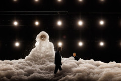 Will Brill and Thomas Jay Ryan beside the foam in Kramer/Fauci at St. Ann’s Warehouse. Photo by Maria Baranova