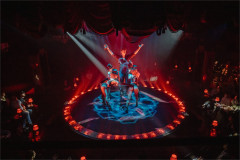 Cory Jeacoma and the company of Memoirs of Amorous Gentlemen on the circular stage. Photo by Andy Henderson