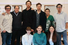 The cast of Ken Ludwig’s Pride and Prejudice, Part 2: Napoleon at Pemberley in rehearsal with playwright Ken Ludwig and director Emily Mann. Photo by Kelsey McFarland