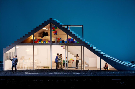 The company of The Cherry Orchard inside Saul Kim's glass house at the Park Avenue Armory. Photo: Studio AL, LG Arts Center