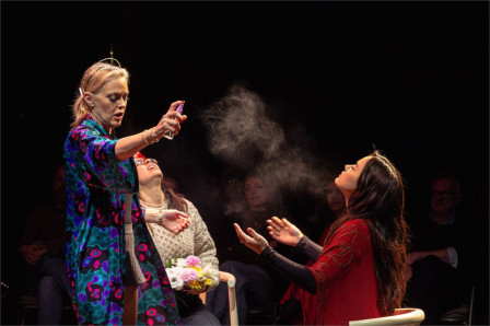 Elaine Hendrix and Havana Rose Liu in performance at The 24 Hour Plays on Broadway in 2025. Photo courtesy of The 24 Hour Plays