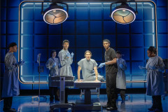 Drew Gehling, Heidi Blickenstaff, Nick T. Daly and the company of The Heart at the Laura Pels Theatre. Photo by Joan Marcus