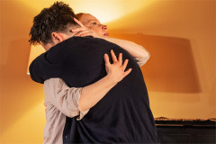 Tom Riley and Lauren Ambrose in The Unbelievers at Manhattan Theatre Club. Photo by Matthew Murphy
