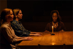 Lauren Ambrose, Nina Ross and Brittany Bradford in The Unbelievers at Manhattan Theatre Club. Photo by Matthew Murphy