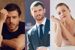 François Arnaud, David Corenswet and Yvonne Strahovski, who star in Three Days of Rain on Broadway. Photos by David Urbanke, Matt Winkelmeyer and Peter Yang