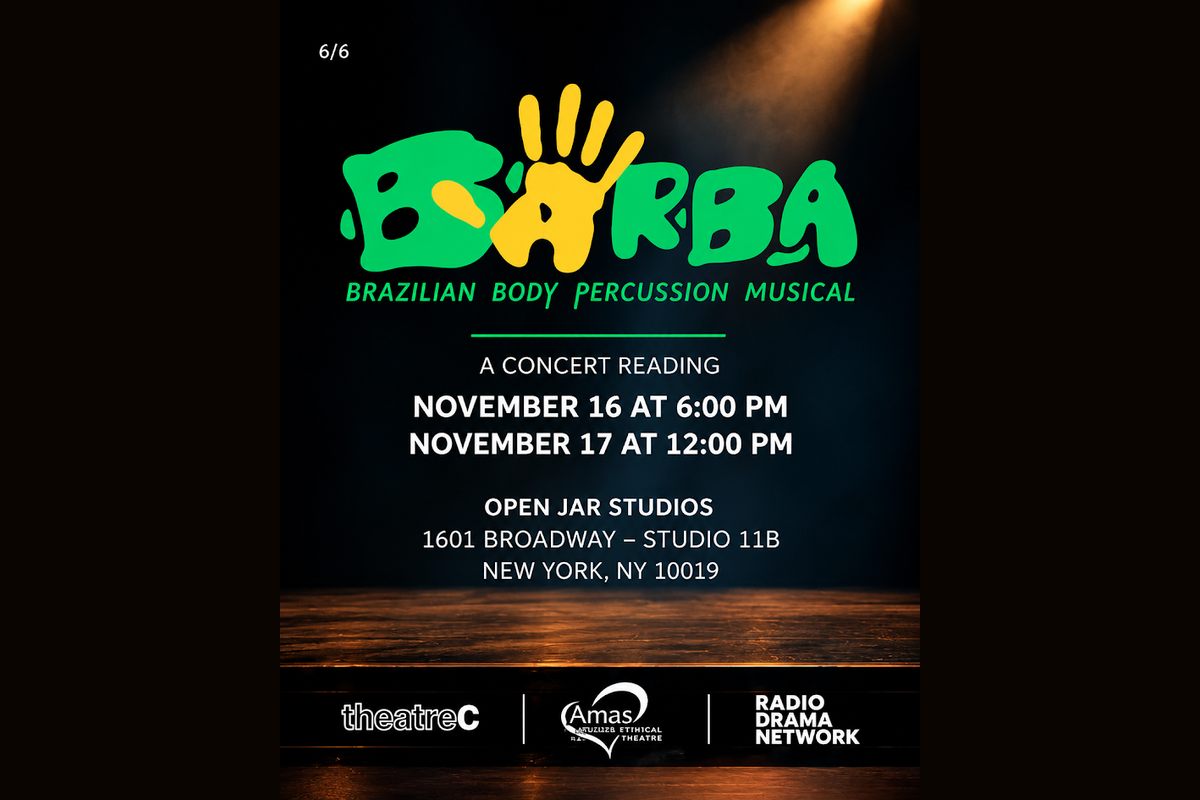 Artwork for the concert readings of BARBA: Brazilian Body Percussion Musical at Open Jar Studios