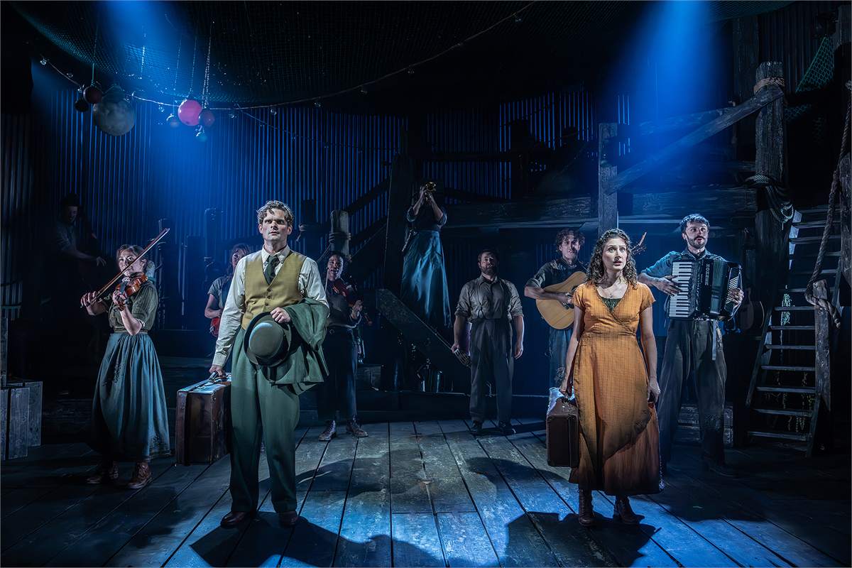 Andrew Durand and Kelsee Kimmel with the company of The Curious Case of Benjamin Button at The Public Theater. Photo by Joan Marcus