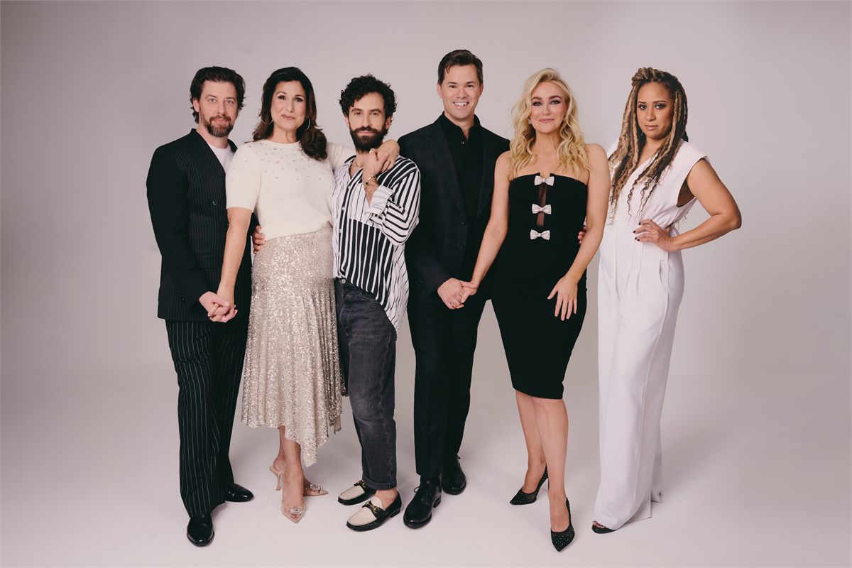Christian Borle, Stephanie J. Block, Brandon Uranowitz, Andrew Rannells, Betsy Wolfe and Tracie Thoms. Photo by Jenny Anderson