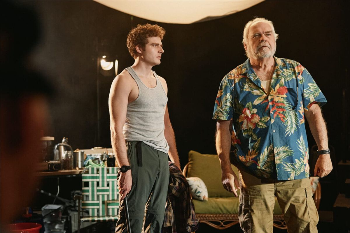 Ben Rosenfield and Michael Mulheren in the research tent in Human Things at the West End Theatre. Photo by Emilio Madrid Ben Rosenfield and Michael Mulheren in the research tent in Human Things at the West End Theatre. Photo by Emilio Madrid