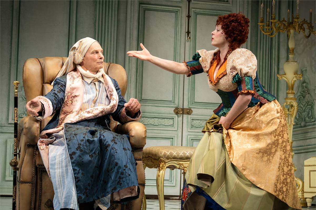 Bill Irwin and Rachel Bloom in The Imaginary Invalid at the Todd Haimes Theatre. Photo by Joan Marcus