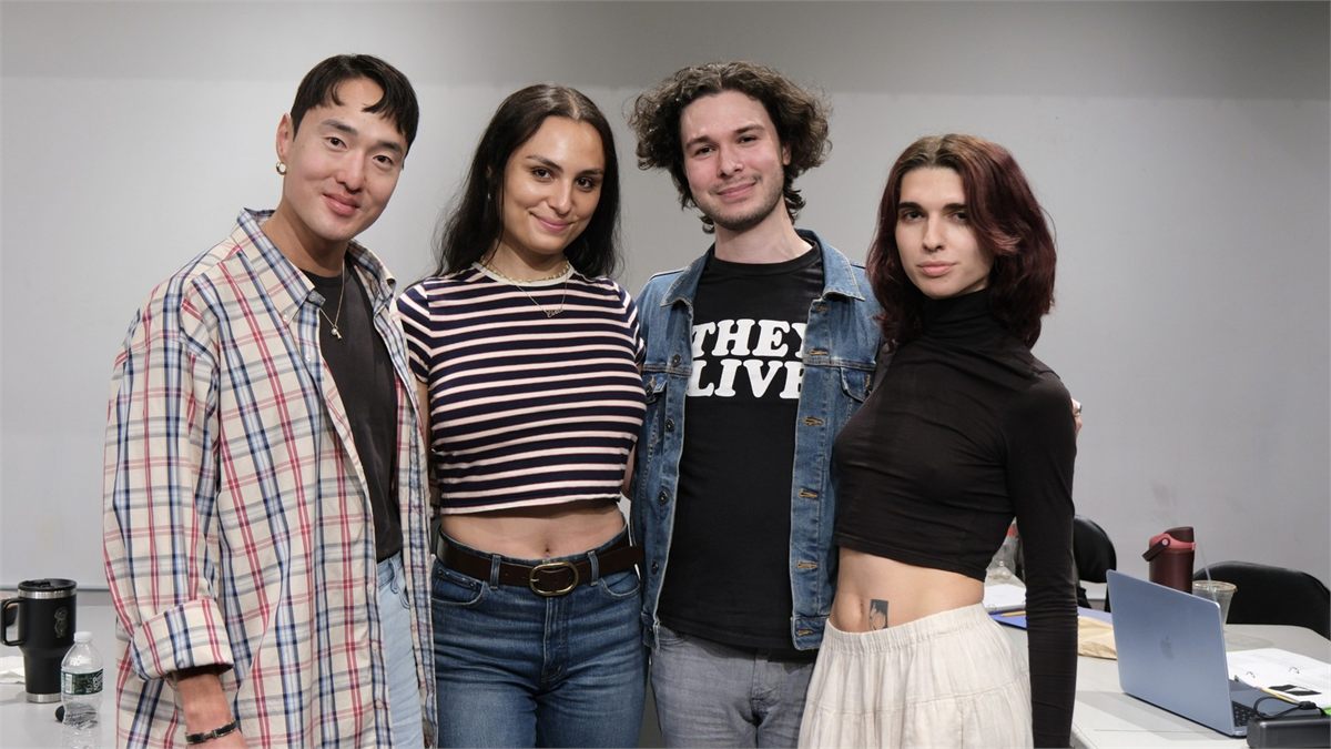 John Yi, Christine Carmela, Noah Pyzik and Aster Drewe in the rehearsal room for Ivories. Photo by India Stachyra