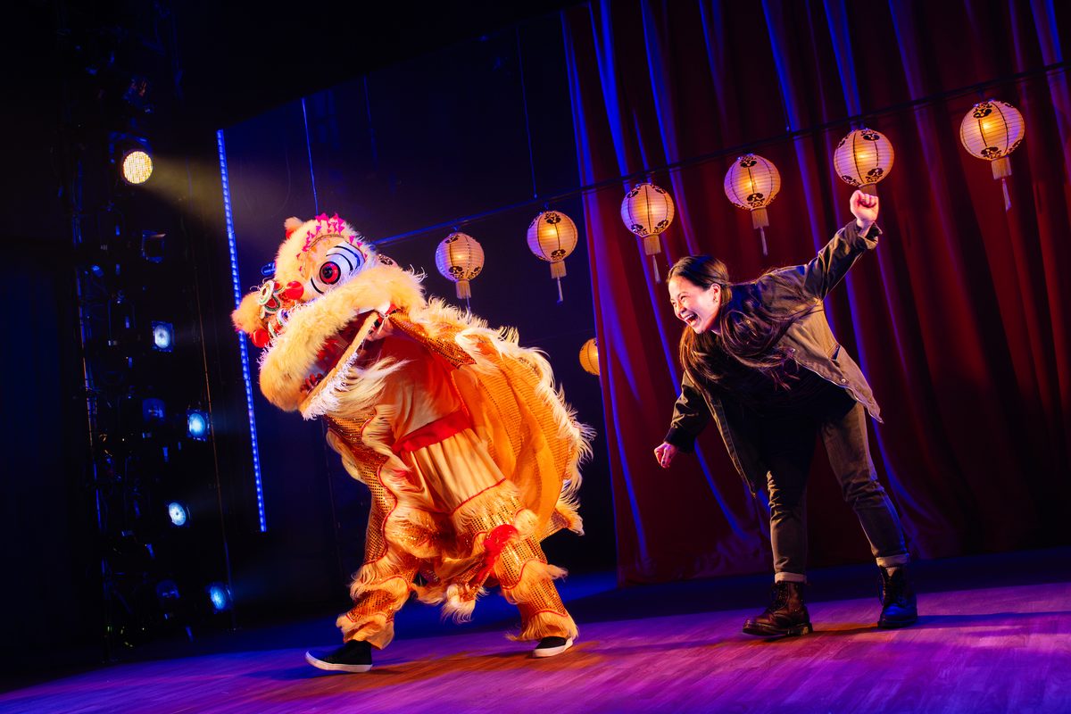 Kelly Marie Tran and the Lion Dance in King of the Yees at Signature Theatre. Photo by HanJie Chow