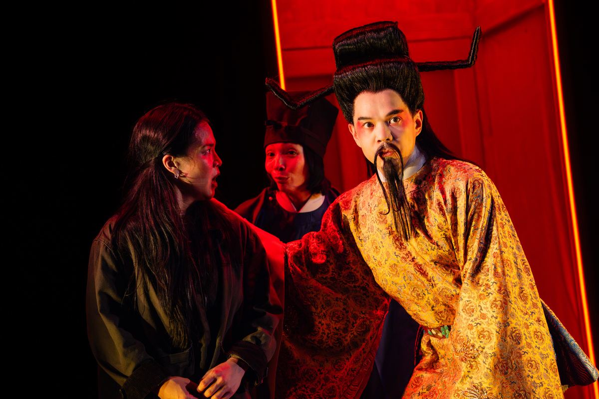 Kelly Marie Tran and Jon Norman Schneider as the Model Ancestor in King of the Yees at Signature Theatre. Photo by HanJie Chow