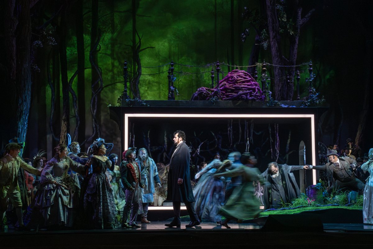 Peter Mattei and the company of Lincoln in the Bardo at the Metropolitan Opera. Photo by Karen Almond / Met Opera