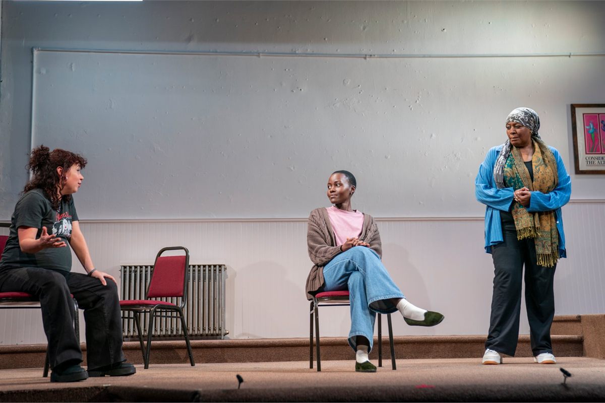 Sarah Steele, Lupita Nyong'o and Dael Orlandersmith in Pre-Existing Condition at Greenwich House Theater. Photo by Jessica Kourkounis