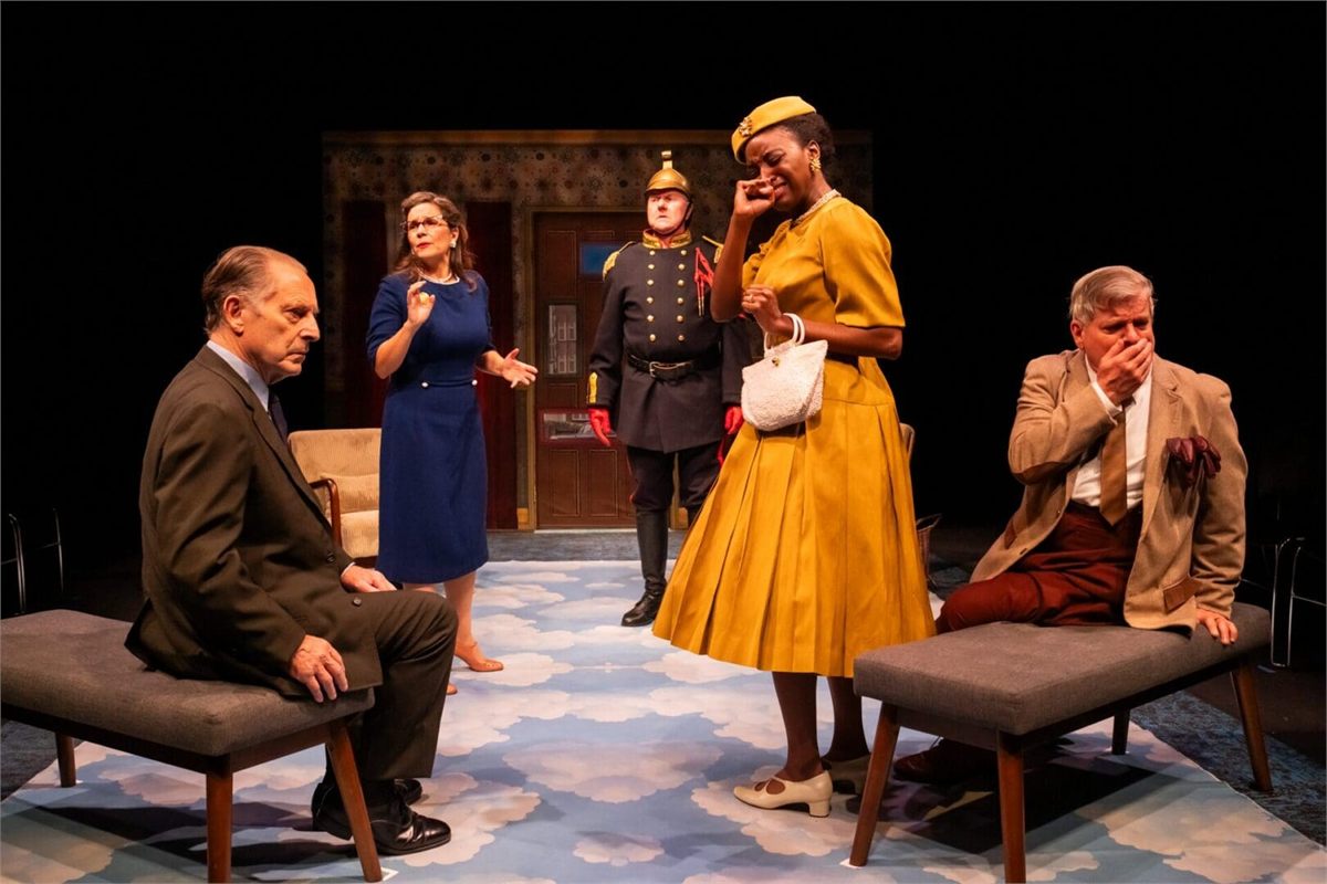Dominic Cuskern, Rachel Botchan, Dan Daily, Anique Clements and Andy Paterson in The Bald Soprano at the Sheen Center. Photo by Al Foote