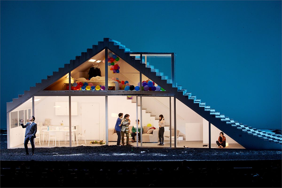 The company of The Cherry Orchard inside Saul Kim's glass house at the Park Avenue Armory. Photo: Studio AL, LG Arts Center