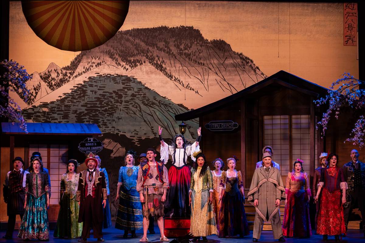 The company of New York Gilbert & Sullivan Players’ The Mikado in the Act I finale. Photo by Danny Bristoll