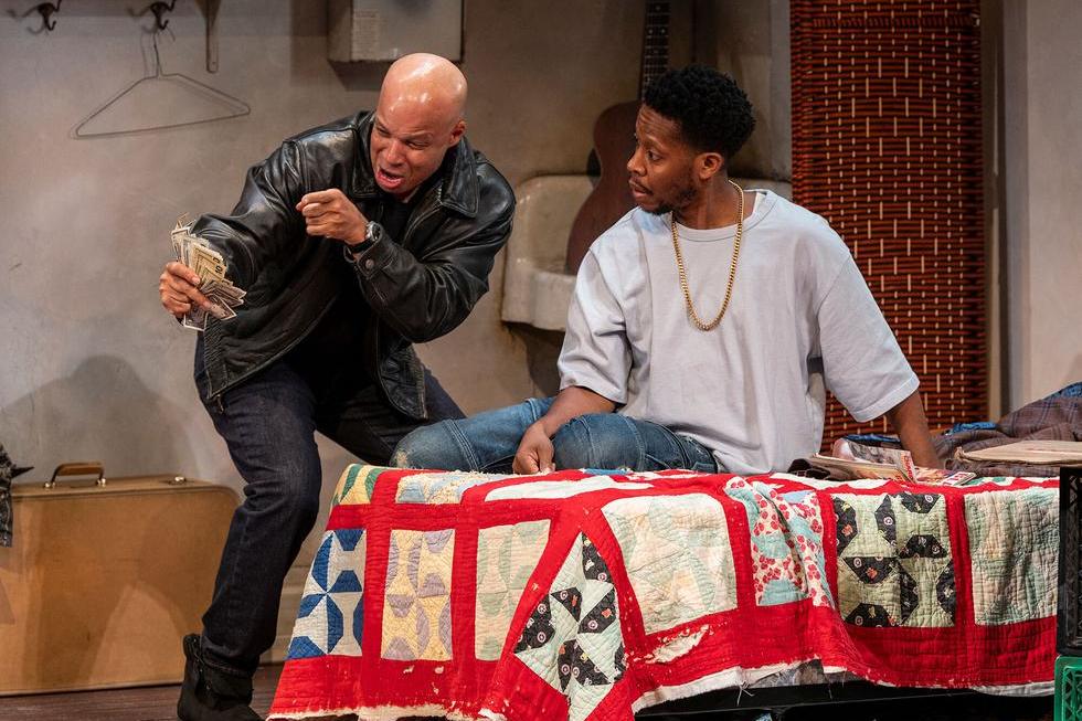 Glenn Davis and Namir Smallwood in Topdog/Underdog at Steppenwolf Theatre Company. Photo by Michael Brosilow