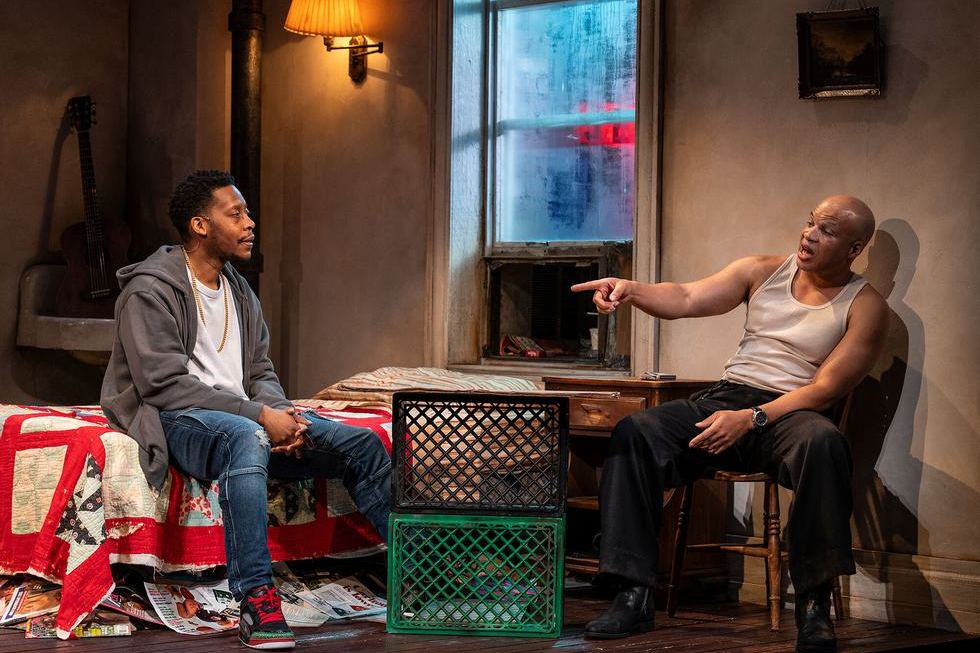 Namir Smallwood and Glenn Davis in Topdog/Underdog at Steppenwolf Theatre Company. Photo by Michael Brosilow