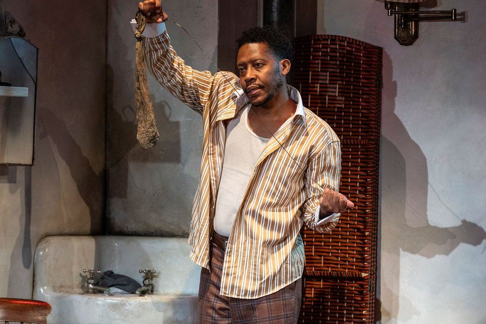 Namir Smallwood as Booth in Topdog/Underdog. Photo by Michael Brosilow
